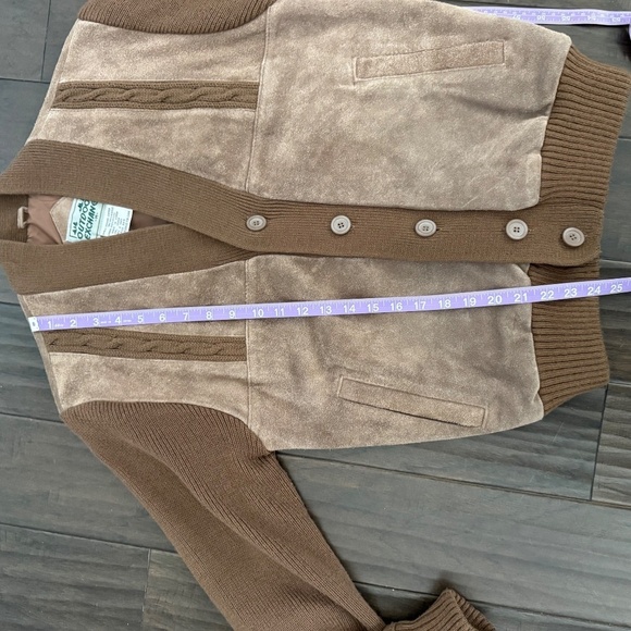 1980s Outdoor Exchange Genuine Suede and Cable Knit Cardigan Size M - Picture 7 of 9